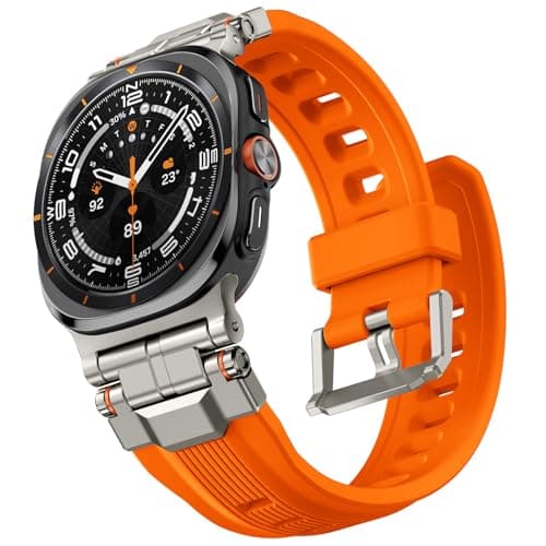 Bandletic Liquid Silicone Bands Compatible with Samsung Galaxy Watch Ultra Band 47mm for Men Women 2025 2024 - Soft Sport Strap with Stainless Steel Buckle - Orange Band with Titanium Connector - Image 1