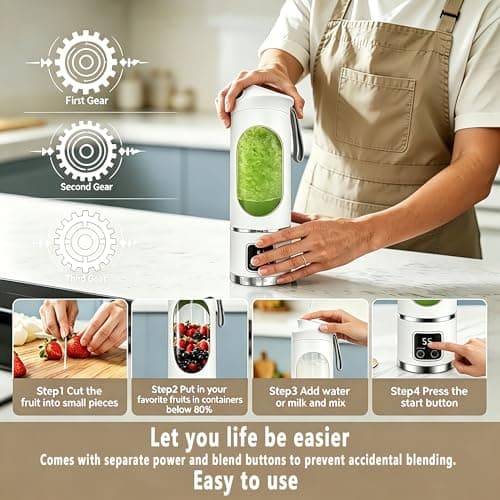 Portable Blender Electric USB-C,18OZ Portable juicer Shakes and Smoothies Blender, Citrus juicer,Small blenders, Comes with cleaning brush and straw,Smart time display,12 blades,with strong blending - Thumbnail 3