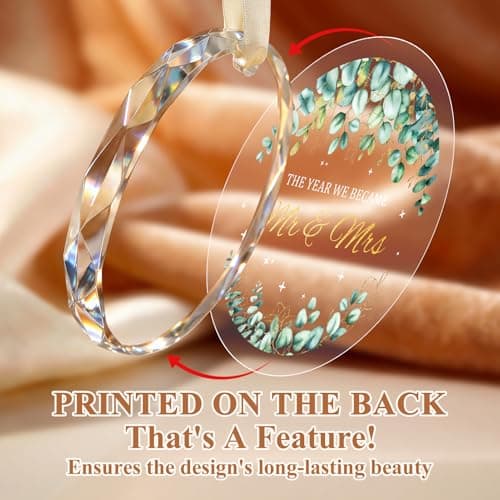 Wedding Gifts for Couples 2026, Premium Crystal Glass First Christmas Married Ornament, Mr and Mrs Gifts for Newlyweds, Just Married Bridal Shower Decor, Unique Keepsake Present for Bride & Groom - Thumbnail 4