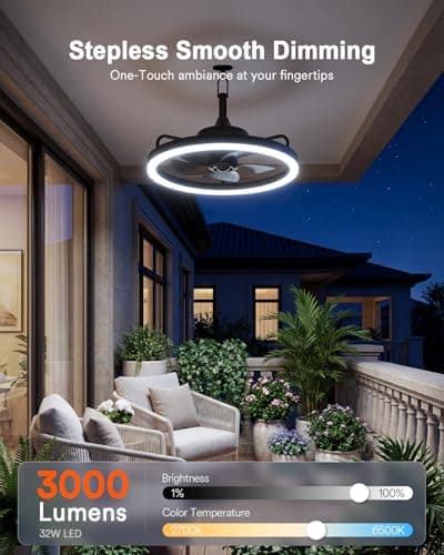Lumary 20'' Smart Outdoor Ceiling Fans with Lights, Wi-Fi Bluetooth Direct Connect RGBCW Gazebo Fans, 40+ Scenes Mode, Compatible with Alexa & Google, Plug in Hanging Caged Ceiling Fan with Remote - Thumbnail 2