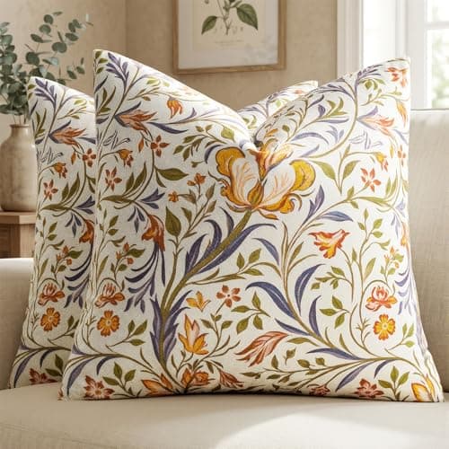 GIGIZAZA Decorative Velvet Pillow Covers - 18x18 Vintage Floral Patterned Throw Pillows Set of 2 Couch Cushion Cases Soft Bed Living Room Block Print Accent William Morris Pillow Cases - Image 1