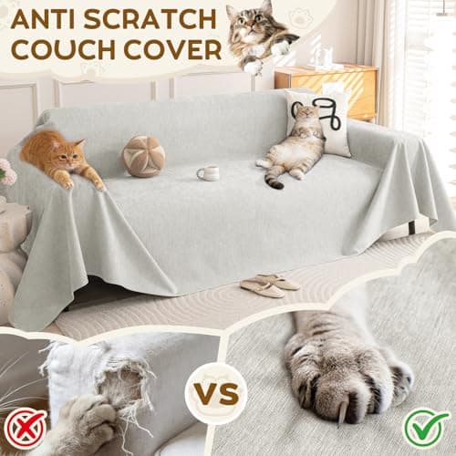 Waterproof Couch Covers for Pets, Couch Protector from Cat Claws, Washable Sofa Covers for 2-3 Cushion Couch, Sectional L Shaped Slipcover Loveseat Furniture Protector for Dogs, 71"x102", Light Grey - Thumbnail 2