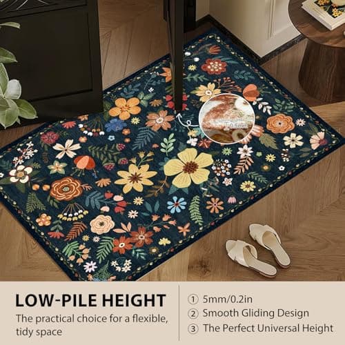 HiChiclife Runner Rug, Floral Rug, Long Rug for Hallway Kitchen,2'x 8',Blue - Thumbnail 4