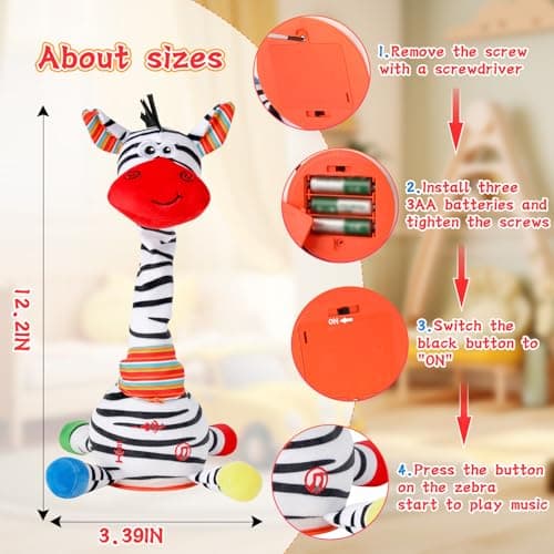 LUKETURE Dancing Talking Zebra Plush, Interactive Stuffed Animal Toy, Musical Plush with Record & Repeat, Sings 10 Songs, LED Lights - Thumbnail 5