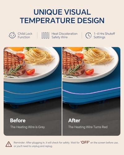Food Warming Mat, Silicone Heating Tray with 7 Temperature Settings, Quick Full Surface Heating Pad, Thermochromic Line, Kids Lock, Electric Warming Tray for Buffets Party - Thumbnail 4