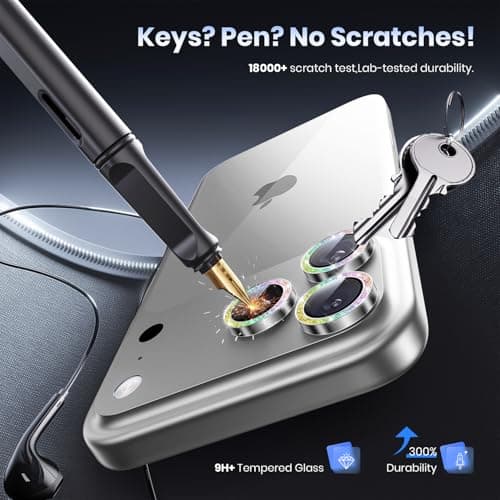 Hoerrye for iPhone 17 Pro Max/17 Pro Camera Lens Protector - [Top 9H+ Tempered Glass - 12FT Military Grade] HD Camera Screen Protector Cover Accessories Case Friendly,Bling Silver - Thumbnail 3