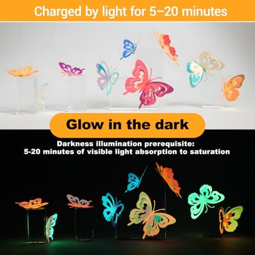 Glow in the Dark Holographic Butterfly Wall Decorations Luminous Color-Changing 3D Butterflies, Multi-Size & Multi-Color, Glowing Wall & Party Decor for Bedroom, Wedding, Garden, Event - Thumbnail 4