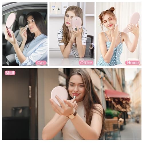 Funtoouch Travel Makeup Mirror with Light - LED Compact, Magnifying, 2-Sided, 3 Color Lights, Cosmetic Mirror, Small Enough for Purse - Thumbnail 5