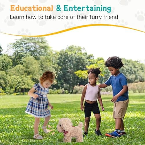 GOBRILLFUN Interactive Walking Plush Puppy Toy Dog, Remote Control Electronic Robot Dog Realistic Wagging Tail, Rich Grooming Set, Gift Toy for Girls & Boys, Kids Age 3, 4, 5, 6 (Accessories Updated) - Thumbnail 4