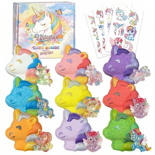 Unicorn Bath Bombs for Kids with Surprise Inside-9 Pcs Large Fizzy Bath Salts with Calming and Long Lasting Scent, Handmade Bubble Bath Bombs for Gilrs Age 3 4 5 6 7 8 9+ Year Old - Image 1