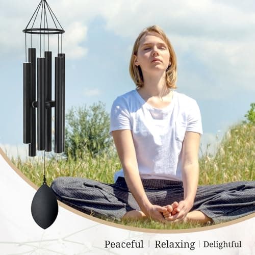 Wind Chimes for Outside Deep Tone, 30 Inch Wind Chimes Outdoor with 6 Tuned Aluminum Tubes, Memorial Wind Chimes for Mother's Day Christmas, Decor for Yard, Patio, Porch, Black - Thumbnail 2