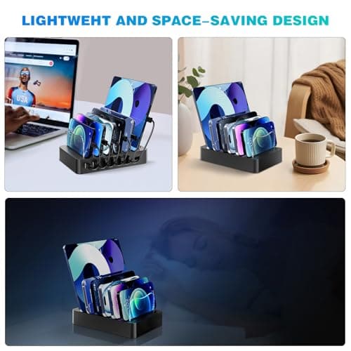 Charging Station for Multiple Devices 68W 6 Port Phone Charger Dock with 6 Cables, 20W Black Fast Charging Station Compatible with Apple Cellphone iPad iPhone Tablet(Black) - Thumbnail 6