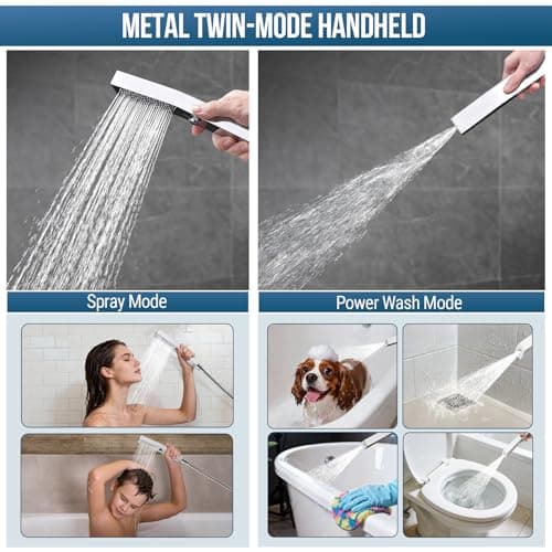 G-Promise All Metal 12 Inches Rain Shower Head with Handheld Spray Combo Build-in Power Wash Mode, Ideal for Modern Bathroom Upgrade (1.8 GPM) - Thumbnail 6