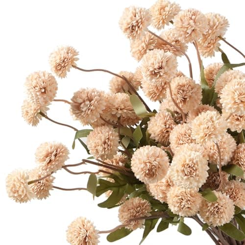trytuny Fake Fall Flowers for Vase, Faux Silk Kiku Mums, Artificial Pom pom Floral Bouquets Indoor Centerpiece Office Coffee Table Boho Home Decorations (9, Khaki) - Thumbnail 2