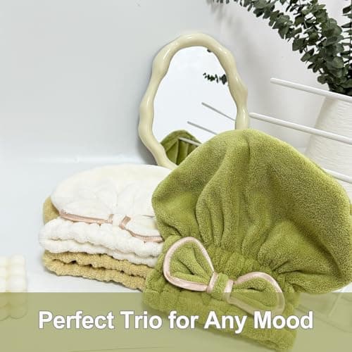 Jseng 3Packs Microfiber Hair Towel for Women - Quick-Drying, Super Absorbent Hair Wrap with Bow Design, Soft Hair Towel Turban for Curly Long Wet Hair - Thumbnail 6