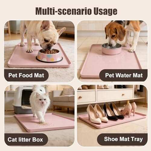 Large Cat Dog Food Mat, 24” X 16” Waterproof Silicone Pet Feeding Mat with Raised Edges, Non-Slip Dog Placemats for Food and Water Bowl, Spill-Proof Mat to Protect Floors, Pink - Thumbnail 5
