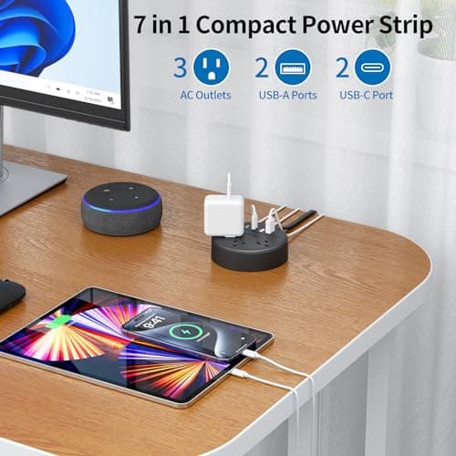 2 Prong Power Strip with 10ft Extension Cord, NTONPOWER 1875W/15A, 180° Rotating Plug, 2 Prong to 3 Prong Outlet Adapter, Wall Mountable, 3 AC Outlets & 2 USB A & 2 USB C, Ideal for Older House Office - Thumbnail 3