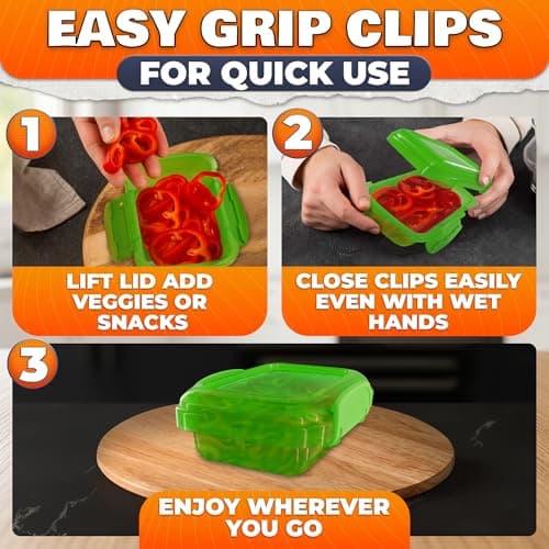6 Pcs Lock Top Snack Containers with Lids – 4.6 Oz Small Snap Storage Containers – Microwave and Dishwasher Safe, 2 Side Clips for Sauces, Pastes, Spreads, Snacks | Kitchen, Travel, Office, Crafts - Thumbnail 5