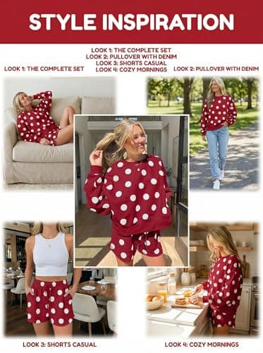 KevaMolly Women Polka Dot Drop Shoulder 2 Piece Lounge Set Racing Red S - Thumbnail 2