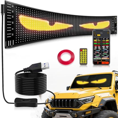 Pak Scrolling Advertising LED Sign, 14.7” x 3.6” Devil Eyes Light for Cars, Programmable Store Sign with Remote APP Control, Flexible Digital Display, DIY Text Pattern Animations for Shop Bar Hotel - Image 1