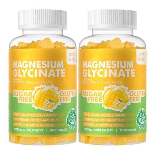 Magnesium Glycinate Gummies 1000mg - Sugar Free Magnesium Potassium Supplement with Vitamin D, B6, CoQ10 for Calm Mood & Sleep Support - 180 Mango Pineapple