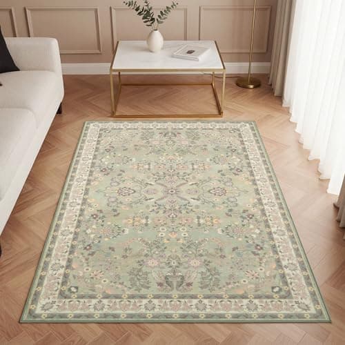 GRANNY SAYS Rug Runners for Hallways Non Slip, Washable Runner Rug for Kitchen Floor, Carpet Runner for Entryway, Laundry Room, 5x7 Long Kitchen Rugs with Rubber Backing, Vintage Rug, Green Floral