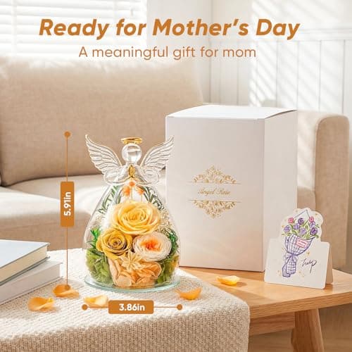 Preserved Rose in Glass Angel Figurine, Mothers Day Gifts for Mom/Wife/Grandma, Forever Flowers Rose Anniversary, Graduation or Birthday Gifts for Women Her - Thumbnail 5