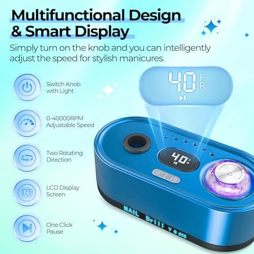 JOSGLOI Electric Nail Drill Professional: 40000RPM Electric Nail File Kit E File Nail Drill Machine with LCD Display for Acrylic Gel Nail, Manicure Pedicure Polishing Nail Grinder for Salon Home Use - Thumbnail 4