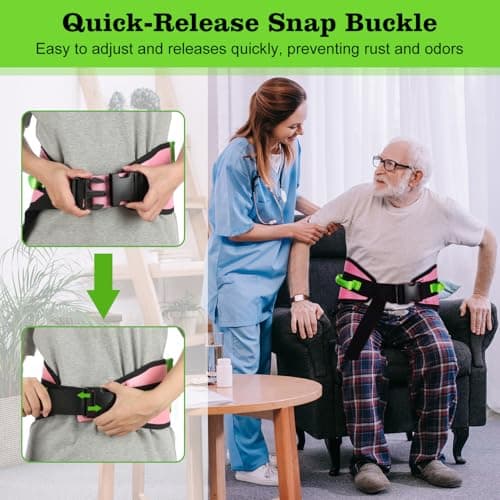 supregear Gait Belt - Anti-Slip Transfer Aid with 7 Handles and Quick-Release Buckle, Perfect for Senior Care, Pink - Thumbnail 5