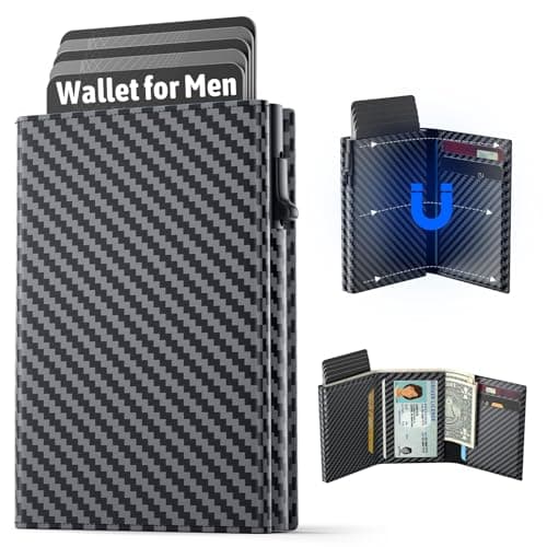 FIYUM Wallet for Men, Minimalist Wallets with Cash Pocket & 9-13 Cards, ID Window Metal Case Smart Slim Pop Up Credit Card Holder Flip with Magnetic Closure RFID Blocking Trifold Wallet with Gift Box - Image 1