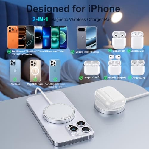 Wireless Charger - Magnetic Charger for iPhone 17/16/15/14/13/12 Series– Qi2 15W Magnetic Wireless Charger with Ultra-Thin Aluminum, Includes 25W Adapter – Travel & Desk Essential, Gaming - Thumbnail 5
