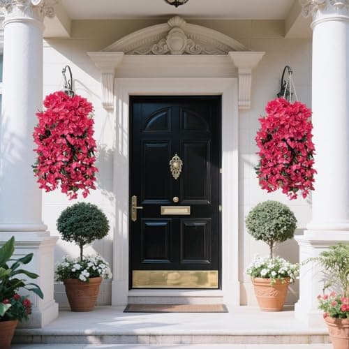 capirosa Artificial Flowers for Outdoors Fake Hot Pink Bougainvillea Hanging Flower Decoration, 2Pcs Realistic Faux Silk Plants Long Trailing Vines, Spring Decor for Porch Patio Balcony Planter Yard - Thumbnail 6