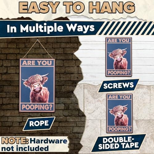 Are You Pooping Cow Sign - Funny Bathroom Decor Metal Sign with Anti-Rust Coating 12x8 Inch - Highland Cow Decor for Home, Metal Wall Plaque for Toilet, Tin Wall Art – Farmhouse Funny Bathroom Art - Thumbnail 5