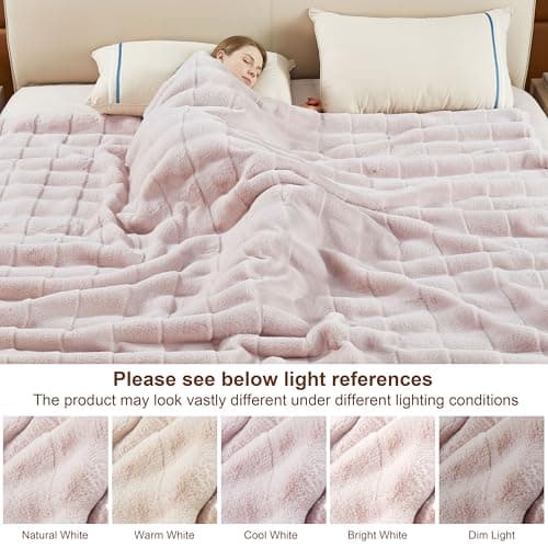 DREAMNINE Extra Large Premium Soft Fluffy Faux Rabbit Fur Blanket Full Size 70" x 80", Decorative Big 3D Plaid Warm Thick Fuzzy Bed Fur Blankets for Winter, Luxury Shaggy Cute Plush Furry Blanket,Pink - Thumbnail 6