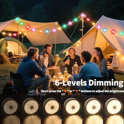KOBAIBAN Camping String Lights Rechargeable 4000mAh, 3 in 1 Upgraded Outdoor String Lights with 13 Lighting Modes, 32.8FT LED Hanging Lights, Waterproof Camping Lights for Awning Party Festival Decor - Thumbnail 4