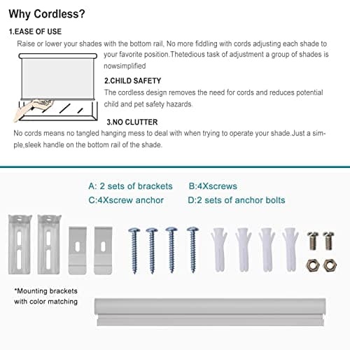 Changshade Cordless Roller Shades Blackout Blinds for Windows Room Darkening Rolled Up Shades with Spring System, UV Protection Window Shades Door Blinds for Home and Office（29.5" W x 72" H,Grey） - Thumbnail 6