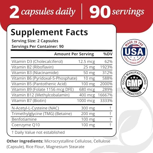 DrVmd Vascular Control – NAC, CoQ10, Benfotiamine, Betaine (3 Month Supply) Circulation, Heart Health, Energy & Endurance Support – Antioxidant B Vitamins Supplement - Thumbnail 2