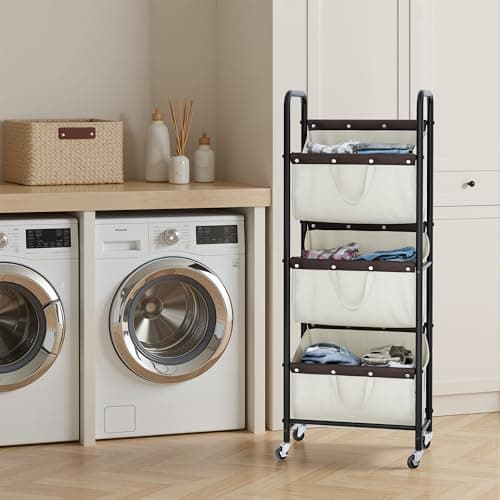 GRANNY SAYS 3 Tier Laundry Sorter, Laundry Basket with Wheels, Laundry Room Organization and Storage, 3 Section Rolling Laundry Cart for Dorm, Bathroom, Bedroom, Closet, Beige - Thumbnail 6