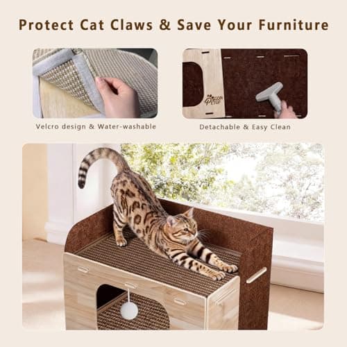 Cat Houses for Indoor Cats, Two-Story Cat Bed Cube for Multiple Small Kittens, Removable Felt Cat Cave Hideaway Condo with Fluffy Ball, Scratch Pad - Thumbnail 6