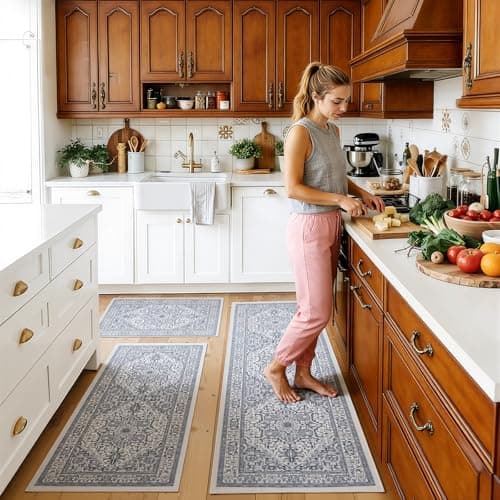 UKISS Boho Washable Kitchen Rugs Sets of 3, Non Slip Faux Wool Kitchen Mats for Floor, Thick Comfort Kitchen Floor Mat Carpet Runner Rugs for Hallway Laundry Indoor Entryway Holiday Decor - Image 1