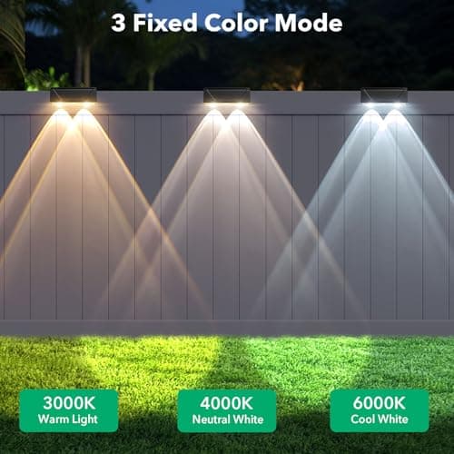 Srtyuo Solar Fence Lights Outdoor - 3 Color Modes(3000K/4000K/6000K), IP55 Waterproof Solar Lights, Fence Light Solar Powered for Outside, Backyard, Railing, Steps, Patio and Wall Lighting（8Pack） - Thumbnail 2