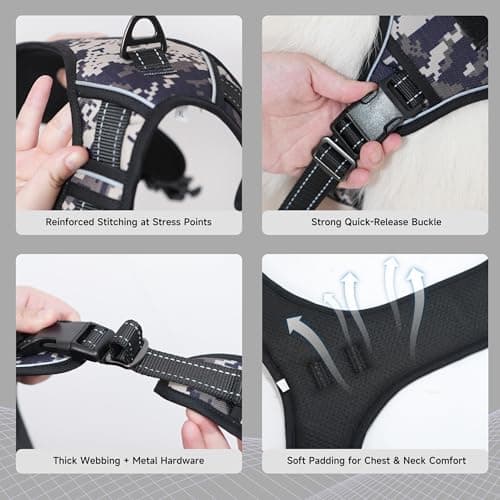 Tactical Dog Harness for Large Dogs, No Pull Military Service Dog Vest with Handle&Molle, Heavy Duty Reflective Adjustable Harnesses for Training Walking Hiking German Shepherd Golden Retriever - Thumbnail 2