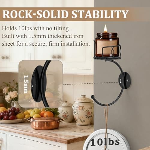 Fashion Matte Black Towel Hook with Candle Holder, Metal Sturdy Wall-Mounted Hand Towel Holder for Bathroom, Holder for Glasses, Candles and Plants, Coat Rack for Bedroom and Bathroom Decor - Thumbnail 6