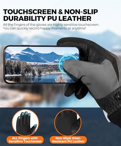 rivmount Winter Gloves made with 3 M Insulation/Waterproof/Touchscreen for Women Men, Thermal Warm Gloves for Cold Weather Outdoor, Running, Cycling, Ski, Snow, Daily, Hiking, Gray Size S - Thumbnail 5