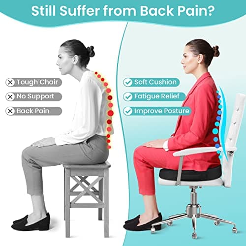 Office Chair Seat Cushion, Cooling Gel Enhanced Memory Foam Cushion for Long Sitting - Back, Sciatica, Coccyx, Tailbone Pain Relief Pillow - for Office, Gaming, Car, Wheelchair - Black, Large - Thumbnail 5