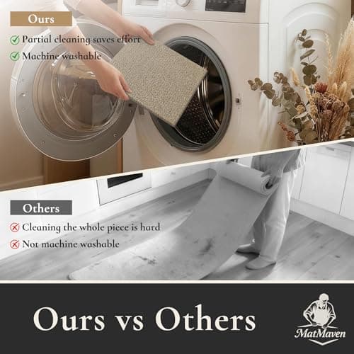 MatMaven Kitchen Rugs, 12"x12" Super Absorbent and DIY Square Kitchen Mats, 6 Picecs Soft Kitchen Floor Mat,Non Slip Machine Washable Rug for Bedroom,Office,Sink,Laundry,Carpet Mats,Beige - Thumbnail 5
