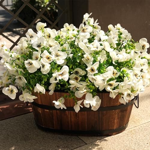 Vemander Artificial Flowers for Outdoor, UV Resistant Fake Silk Pansies Flowers, Realistic Faux Plants for Outside Indoor Porch Patio Window Box Planter Home Decor (16, White) - Image 1
