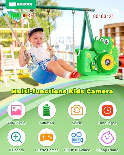 KOKODI Kids Camera Toy Digital Camera for Toddler Boys, Dinosaurs Birthday for Boys Age 3-10, 1080P HD Video Camera for Toddler, Kids Toys for 3-9 Year Old Kid with 32GB SD Card - Thumbnail 4