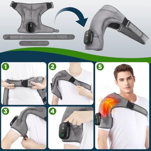 Cordless Shoulder Heating Pad, Heated Shoulder Brace for Men Women Rotator Cuff Pain Relief, Heated Shoulder Wrap with 3 Heat Levels and 3 Vibration Modes for Shoulder Discomfort Relief (Grey) - Thumbnail 6
