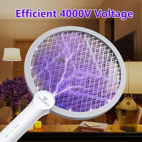 GooQand Bug Zapper Racket, 2 in 1 Electric Fly Swatter USB Rechargeable, 4000V Electric Fly Zapper with 3 Layer Safety Mesh, Indoor Outdoor Electric Racket for Kitchen, Bedroom, Camping - Thumbnail 2